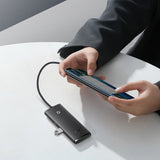 Hub USB Baseus Hub Adapter Lite Series (WKQX030301), Type-C to 4x USB 3.0, Type-C, 0.25m, negru