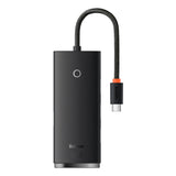 Hub USB Baseus Hub Adapter Lite Series (WKQX030301), Type-C to 4x USB 3.0, Type-C, 0.25m, negru