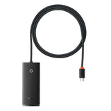 Hub USB Baseus Hub Adapter Lite Series (WKQX030401), USB-C to 4x USB 3.0, Type-C, 1m, negru