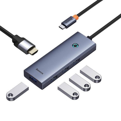 Hub USB Baseus Docking station UltraJoy (B00052809813-00), Type-C to HDMI, 4 x USB, 4K@30Hz, gri