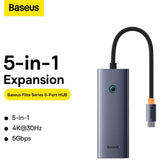 Hub USB Baseus Docking station UltraJoy (B00052809813-00), Type-C to HDMI, 4 x USB, 4K@30Hz, gri