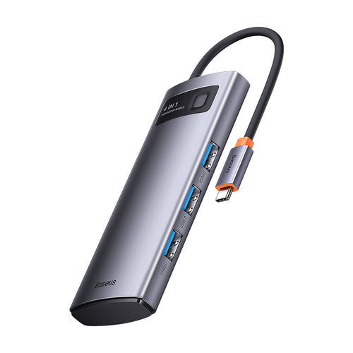 Hub USB Baseus Docking station Metal Gleam Series (WKWG070013), 4in1 Multifunctional Hub, Type-C to 4 x USB 3.0, Type-C, gri