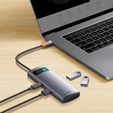 Hub USB Baseus Docking station Metal Gleam Series (WKWG070013), 4in1 Multifunctional Hub, Type-C to 4 x USB 3.0, Type-C, gri