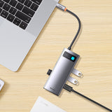 Hub USB Baseus Docking station Metal Gleam Series (WKWG070013), 4in1 Multifunctional Hub, Type-C to 4 x USB 3.0, Type-C, gri