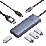 Hub USB Baseus Docking station UltraJoy (B00052807813-01), Type-C to HDMI, 4xUSB, Type-C, 4K@60Hz, gri