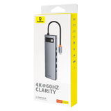 Hub USB Baseus Hub Metal Gleam (B00030709811-00), Type-C to HDMI 4K@60Hz, VGA, 4x USB, Type-C, RJ45, SD, TF, 3.5mm, gri