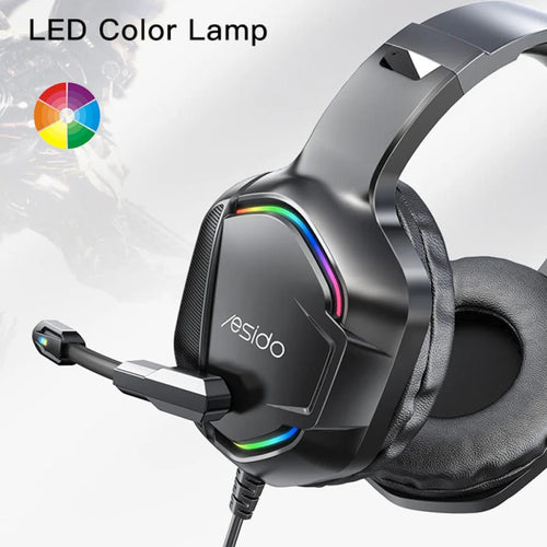 Casti gaming Yesido Wired Headphones (EK01), pentru Gaming, Jack 3.5mm, cu Microphone, RGB LED Lights, negru