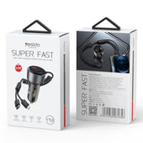 Incarcator auto Yesido Incarcator auto (Y58), USB, Type-C, cu Cable Lightning, Type-C, Incarcare rapida, 60W, 120cm, gri