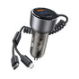 Incarcator auto Yesido Incarcator auto (Y58), USB, Type-C, cu Cable Lightning, Type-C, Incarcare rapida, 60W, 120cm, gri