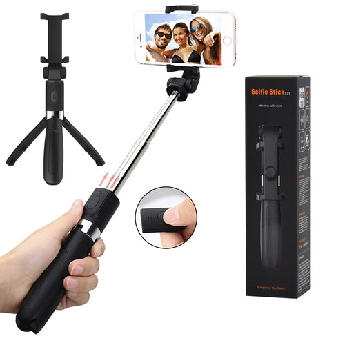 Selfie stick Techsuit (L01s), Tripod Stable Mount cu Brat extensibil, Bluetooth Telecomanda, 70cm, negru