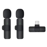Microfon Techsuit (2 pack) Lavalier Wireless XtreamMic (LW2), cu Receiver, Type-C Connector, pentru Phones Plug & Play, Collar Clip, negru
