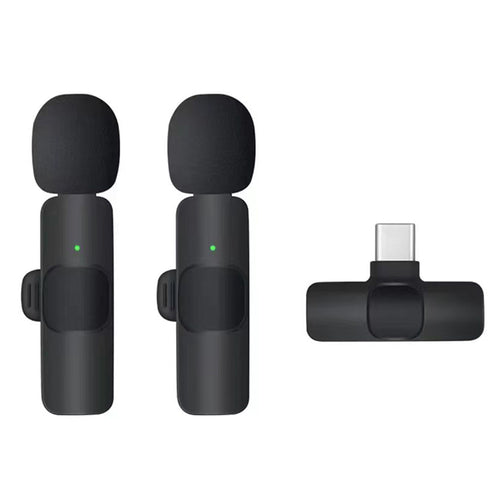 Microfon Techsuit (2 pack) Lavalier Wireless XtreamMic (LW2), cu Receiver, Type-C Connector, pentru Phones Plug & Play, Collar Clip, negru