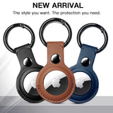 Techsuit Secure Leather Holder (SLH1), Apple AirTag Case, cu Metal Ring, Albastru