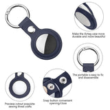 Techsuit Secure Leather Holder (SLH1), Apple AirTag Case, cu Metal Ring, Albastru