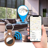 Techsuit Secure Leather Holder (SLH1), Apple AirTag Case, cu Metal Ring, Albastru