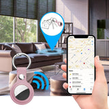Techsuit Secure Leather Holder (SLH1), Apple AirTag Case, cu Metal Ring, Albastru