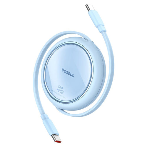 Cablu Baseus de date Free2Draw Mini (P10364500311-00), Type-C to Type-C, 100W, 1m, Retractabil, albastru