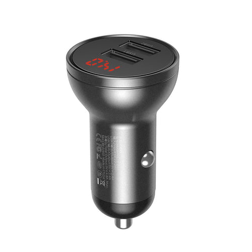 Incarcator auto Baseus (Ccbx-0G), Afisaj digital, 2x USB-A, 24W, gri