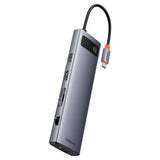 Hub USB Baseus Hub Metal Gleam (B00030709811-00), Type-C to HDMI 4K@60Hz, VGA, 4x USB, Type-C, RJ45, SD, TF, 3.5mm, gri