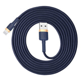 Cablu Baseus de date Cafule (Calklf-CV3), USB to Lightning, QC3.0, 1.5A, 2m, albastru;auriu