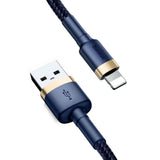 Cablu Baseus de date Cafule (Calklf-CV3), USB to Lightning, QC3.0, 1.5A, 2m, albastru;auriu