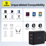 Incarcator retea Baseus (P10111402113-00), GaN, 2x USB, Type-C, Incarcare rapida, 30W, negru