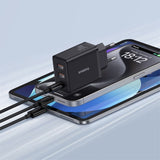 Incarcator retea Baseus (P10111402113-00), GaN, 2x USB, Type-C, Incarcare rapida, 30W, negru