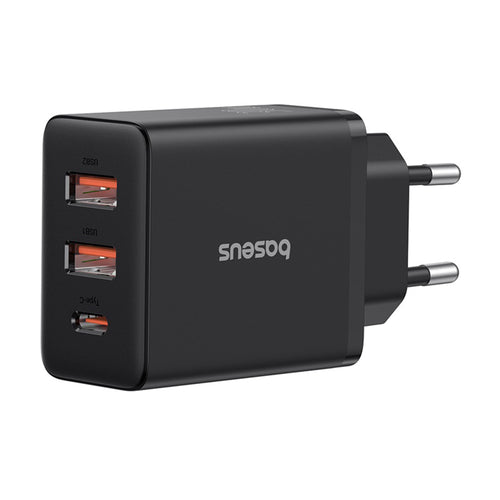 Incarcator retea Baseus (P10111402113-00), GaN, 2x USB, Type-C, Incarcare rapida, 30W, negru