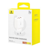 Incarcator retea Baseus (P10111402213-00), GaN, 2x USB, Type-C, Incarcare rapida, 30W, alb