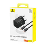 Incarcator retea Baseus (P10110900113-00), Type-C Cable Included, GaN, Type-C, 20W, 1m, negru