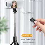Selfie stick Techsuit (S03), Stable si Compact Tripod Mount cu Bluetooth Telecomanda, 68cm, negru