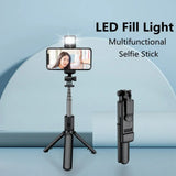 Selfie stick Techsuit Mini (S03-S), Stable & Compact Tripod Mount, Bluetooth Telecomanda, LED Light, 67cm, negru