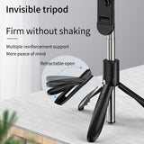 Selfie stick Techsuit (S01-S), Compact Tripod Mount cu Bluetooth Telecomanda, LED Fill Light, Pliabil, 70cm, negru