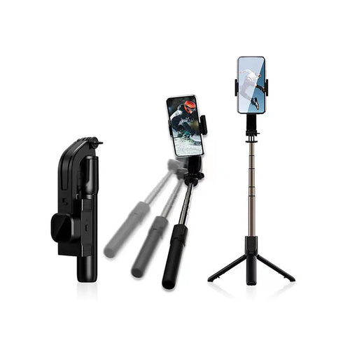 Selfie stick Techsuit Gimbal (C06), Compact Tripod Mount cu Bluetooth Telecomanda, LED Fill Light, 360, 76cm, negru