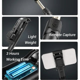 Selfie stick Techsuit Gimbal (C06), Compact Tripod Mount cu Bluetooth Telecomanda, LED Fill Light, 360, 76cm, negru