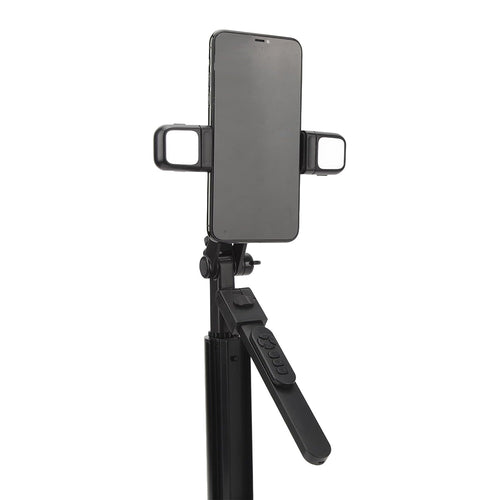 Selfie stick Techsuit (K30S), Compact Tripod Mount, Bluetooth Telecomanda, Double LED Light, Pliabil, 167cm, negru
