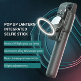 Selfie stick Techsuit (K13), Compact Tripod Mount cu Bluetooth Telecomanda, LED Beauty Light, Pliabil, 84cm, negru
