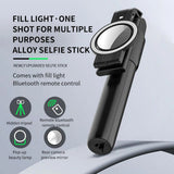 Selfie stick Techsuit (K13), Compact Tripod Mount cu Bluetooth Telecomanda, LED Beauty Light, Pliabil, 84cm, negru
