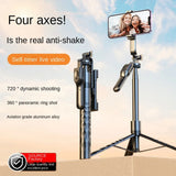 Selfie stick Techsuit (K28), Compact Tripod Mount cu Bluetooth Telecomanda, 360, Pliabil, 175cm, negru
