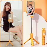 Selfie stick Techsuit Mini (KT01), Compact Tripod Mount cu Detasabil Telecomanda, 70cm, portocaliu