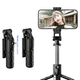 Selfie stick Techsuit Mini (K03), Compact Tripod Mount cu Bluetooth Telecomanda, Pliabil, 70cm, negru