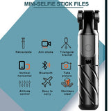 Selfie stick Techsuit Mini (K03), Compact Tripod Mount cu Bluetooth Telecomanda, Pliabil, 70cm, negru