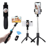 Selfie stick Techsuit (K06), Stable Tripod cu Bluetooth Telecomanda, Pliabil, 360 Rotation, 70cm, negru
