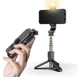 Selfie stick Techsuit Mini (L10s), Stable Tripod cu Bluetooth Telecomanda si Fill Light, 70cm, negru