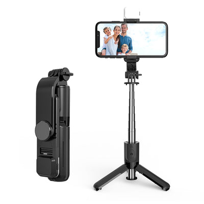 Selfie stick Techsuit Mini (L11s), Stable Tripod cu Bluetooth Telecomanda si LED Light, 75cm, negru