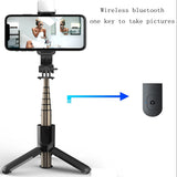 Selfie stick Techsuit Mini (L11s), Stable Tripod cu Bluetooth Telecomanda si LED Light, 75cm, negru