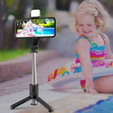 Selfie stick Techsuit Mini (L11s), Stable Tripod cu Bluetooth Telecomanda si LED Light, 75cm, negru