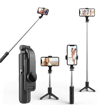 Selfie stick Techsuit Mini (L11), Stable Tripod cu Bluetooth Self Timer, 360 Rotation, 73cm, negru