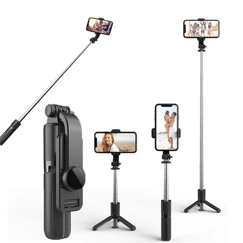 Selfie stick Techsuit Mini (L11), Stable Tripod cu Bluetooth Self Timer, 360 Rotation, 73cm, negru