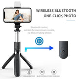 Selfie stick Techsuit (L02s), Stable Tripod cu Bluetooth Telecomanda si Fill Light, Stainless Steel, 104cm, negru